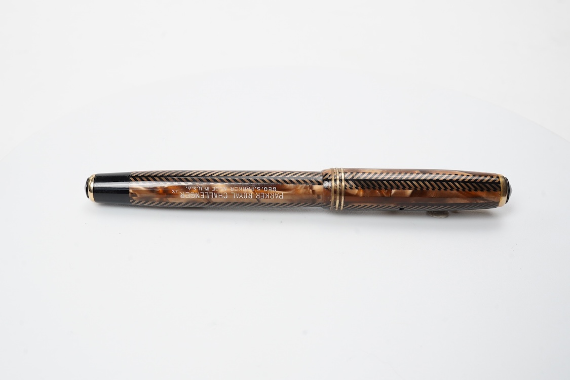A Parker Challenger in brown and black with 'sword' clip with 14ct. gold nib - USA